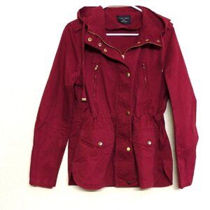Love Tree Women's Utility Jacket in Deep Burgundy Red With Gold Button Accents L